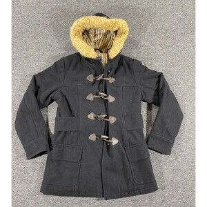 American Eagle Jacket Black Hooded Wool Blend Parka Quilted Liner Womens Medium